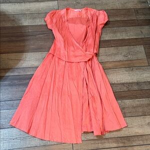 Coral Wrap Silk Dress